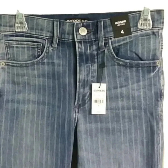 Express Pinstripe High-Rise Distressed Denim - Picture 3 of 5